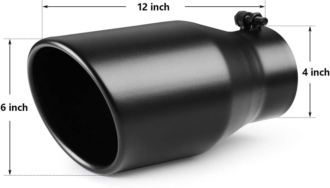 A-KARCK 4 Inch Exhaust Tip, Universal 4'' Inlet 6 Outlet 12 Long Stainless Steel Bolt On Exhaust Tailpipe Black Muffler Tip for Truck